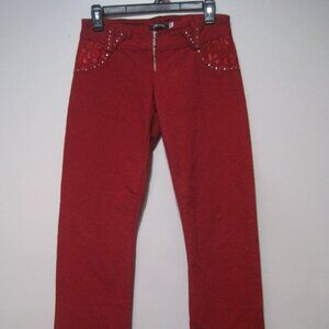 JW Maxx Women's Size XL Red Rhinestone Cotton Lace Chino Straight Leg Pants